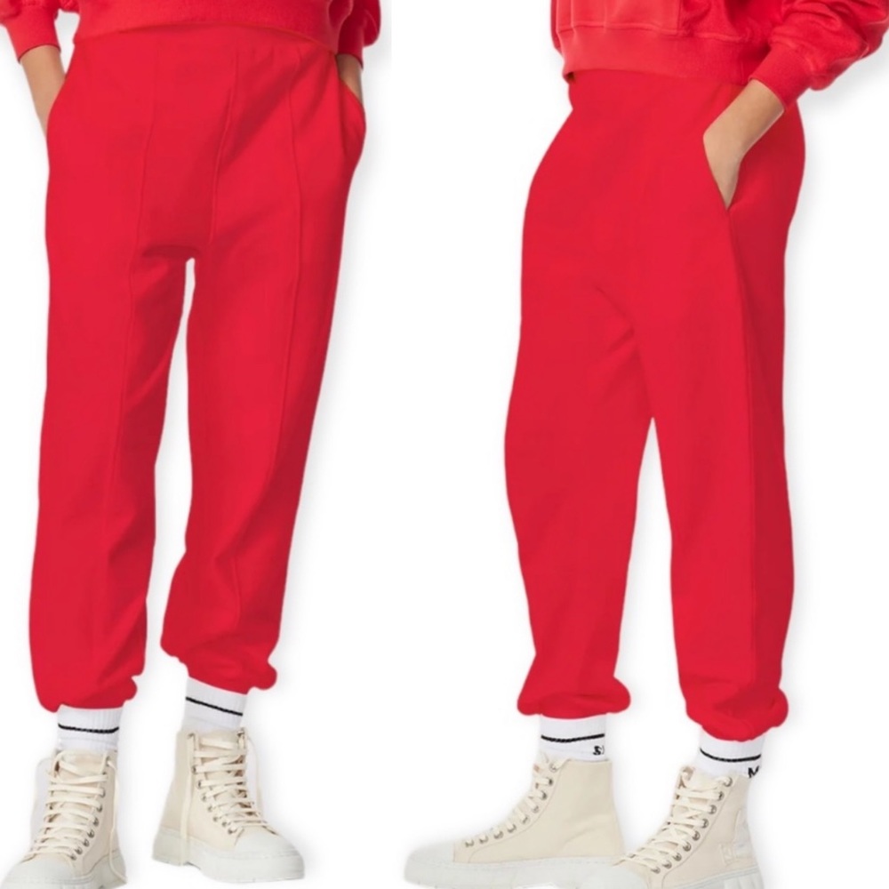HERVE LEGER Red Contrast Paneled High Rise Fitted Jogger Pants